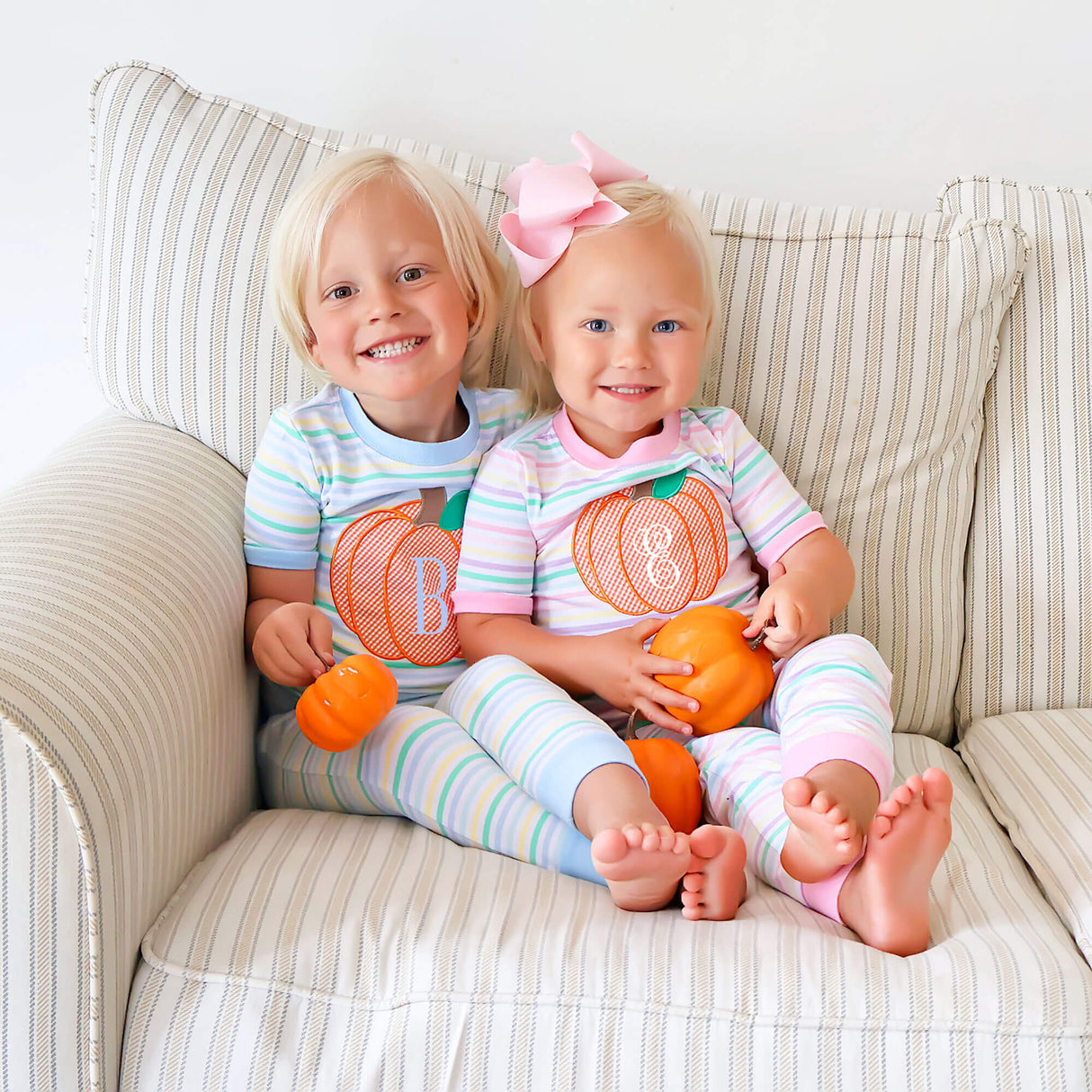 Pumpkin Pastel Blue Stripe Pajamas