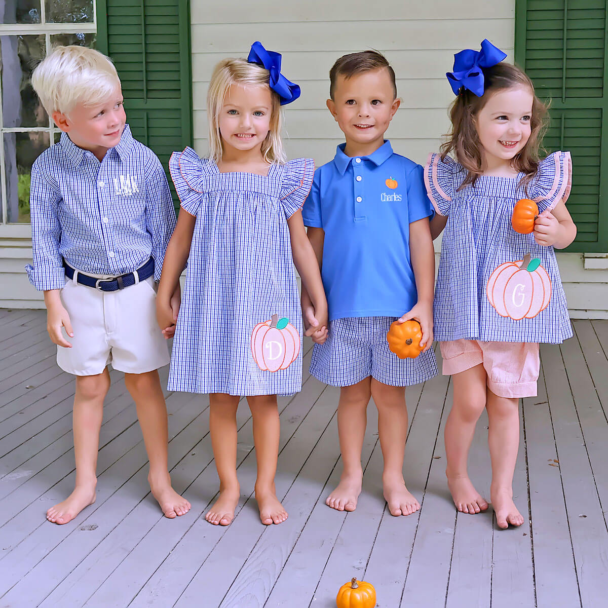 Pumpkin Cutie Royal Blue Gingham Poppy Short Set