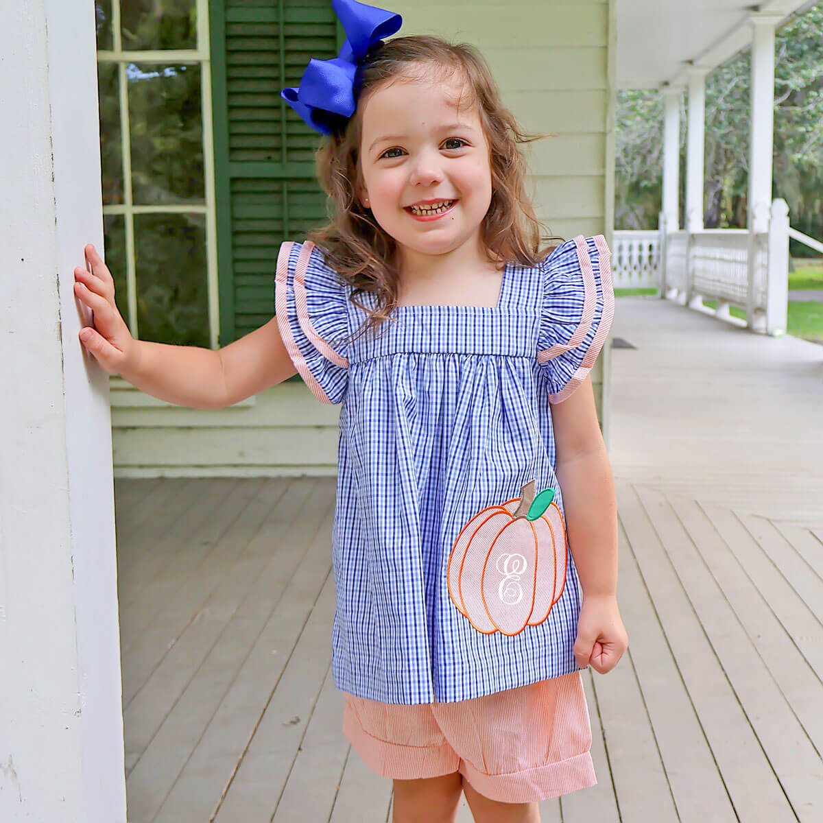 ● RONRON ● PUMPKIN MINI DRESS BLUE CHECK Pumpkin Cutie Royal Blue Gingham Poppy Short Set – Classic