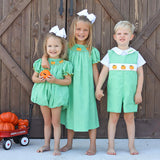 Paradise Pumpkin Smocked Green Windowpane Jon Jon