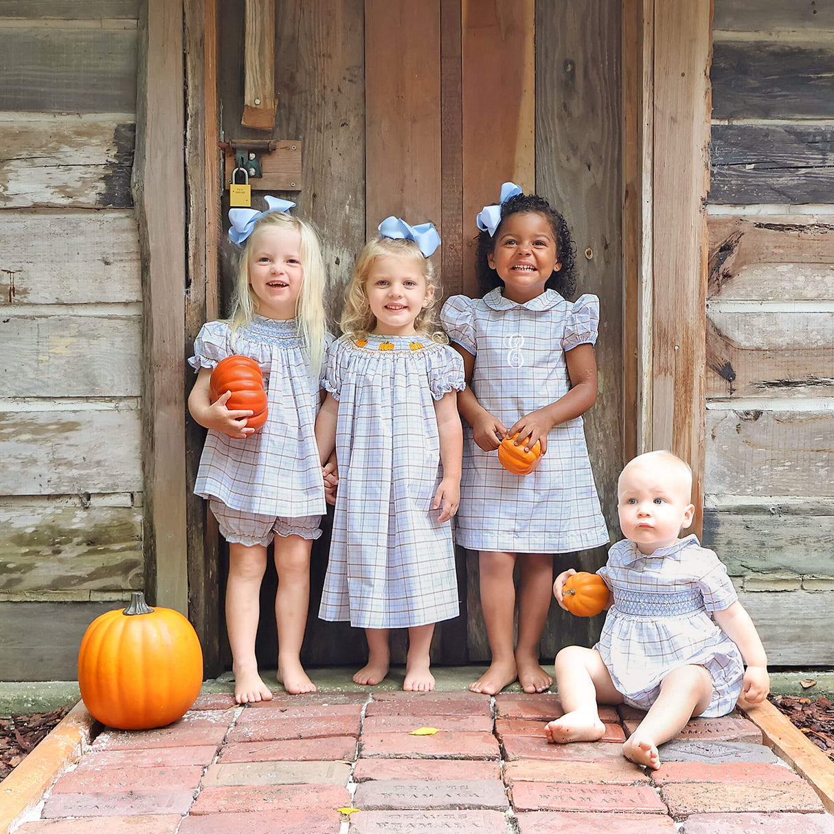 Blue & Tan Plaid Smocked Bloomer Set