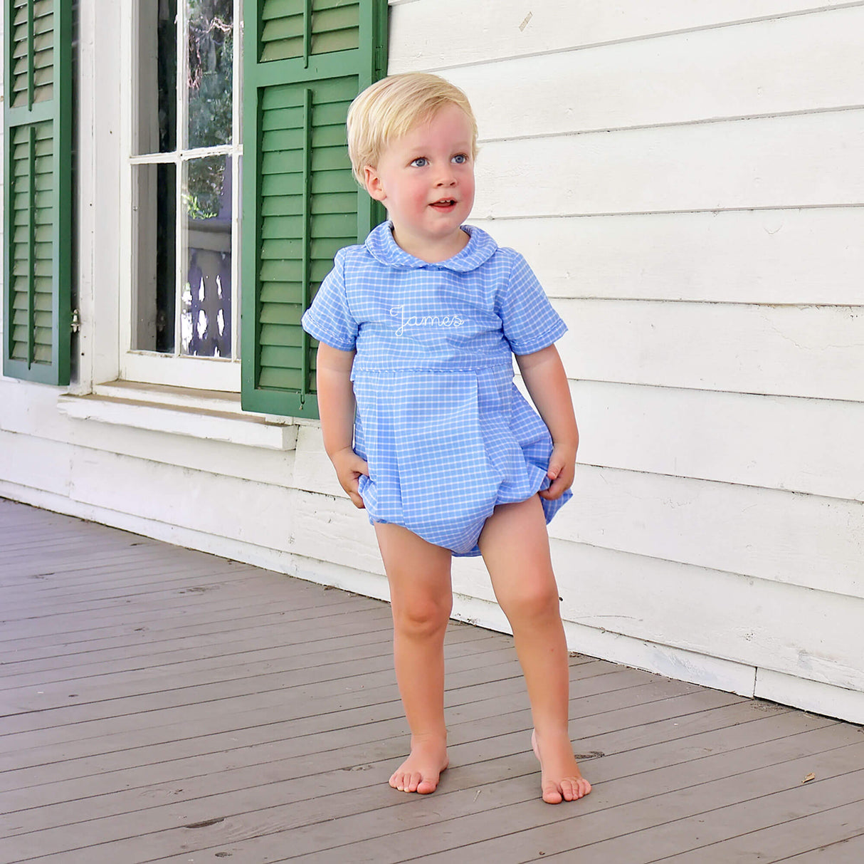 French Blue Windowpane Collared Bubble