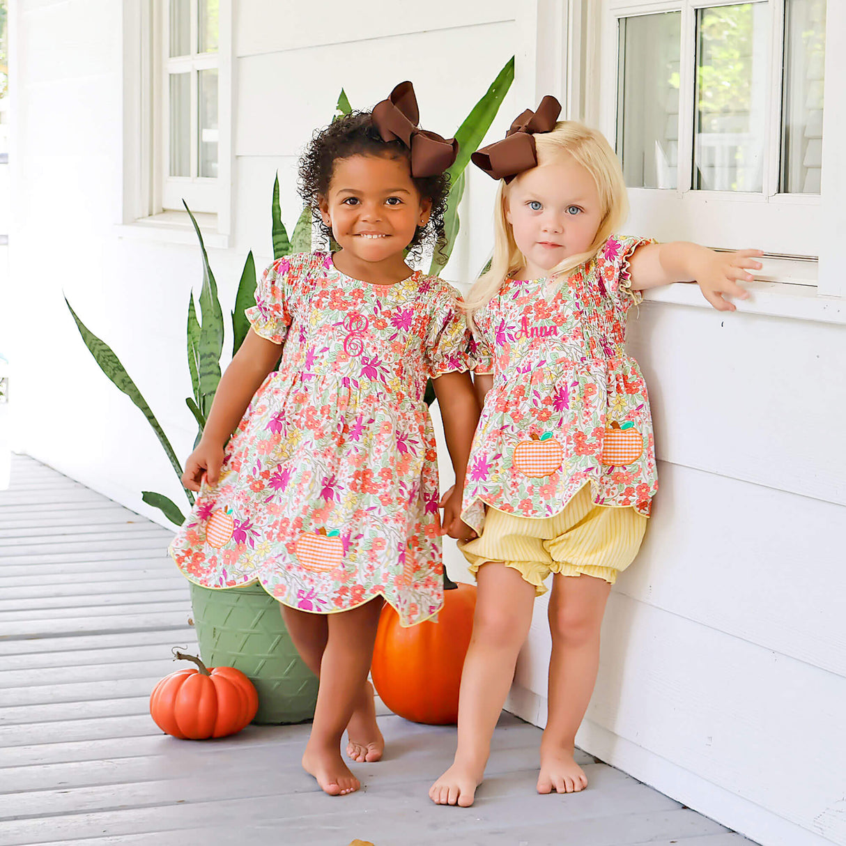 Pumpkin Pink Floral Smocked Aria Bloomer Set