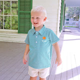 Pumpkin Embroidered Green Stripe Polo Shirt