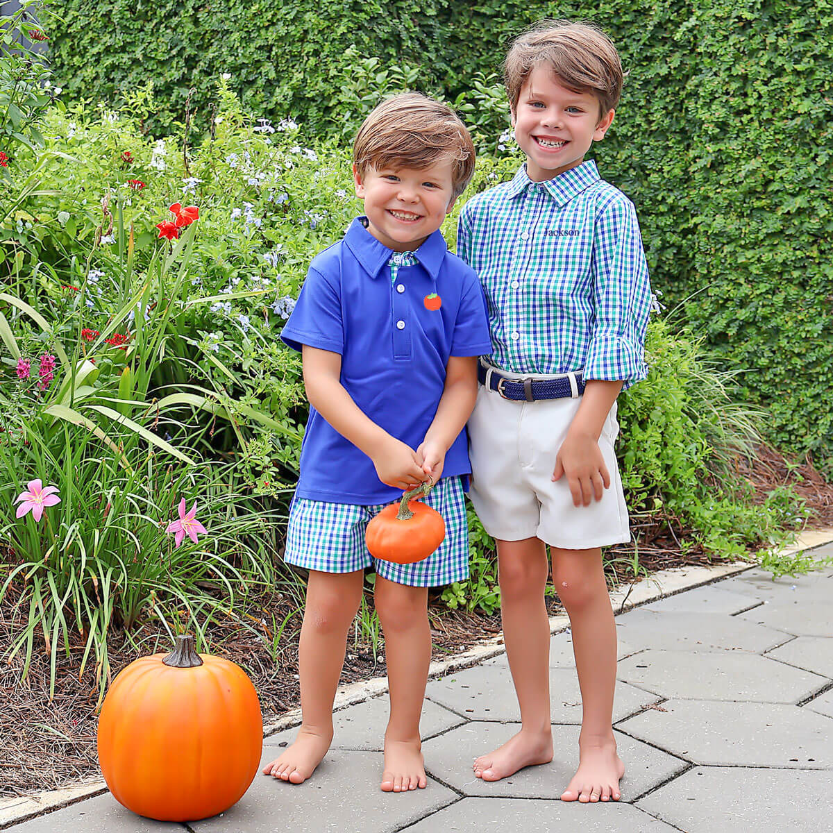 Hello Pumpkin Blue & Green Button Down Shirt