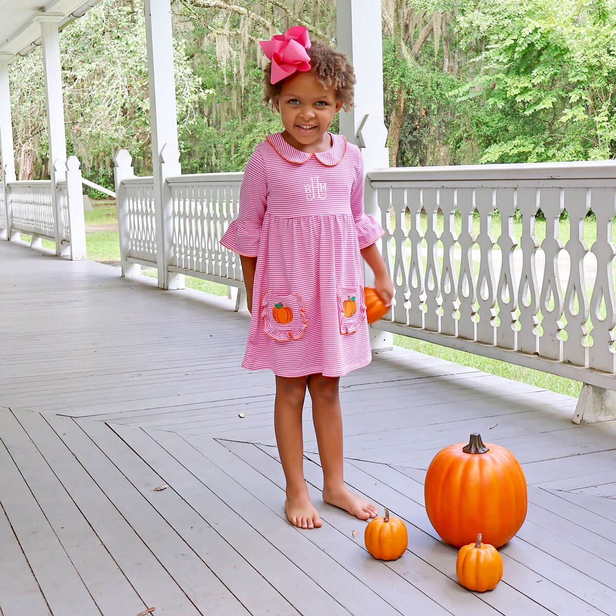 Pumpkin Hot Pink Stripe Caroline Dress