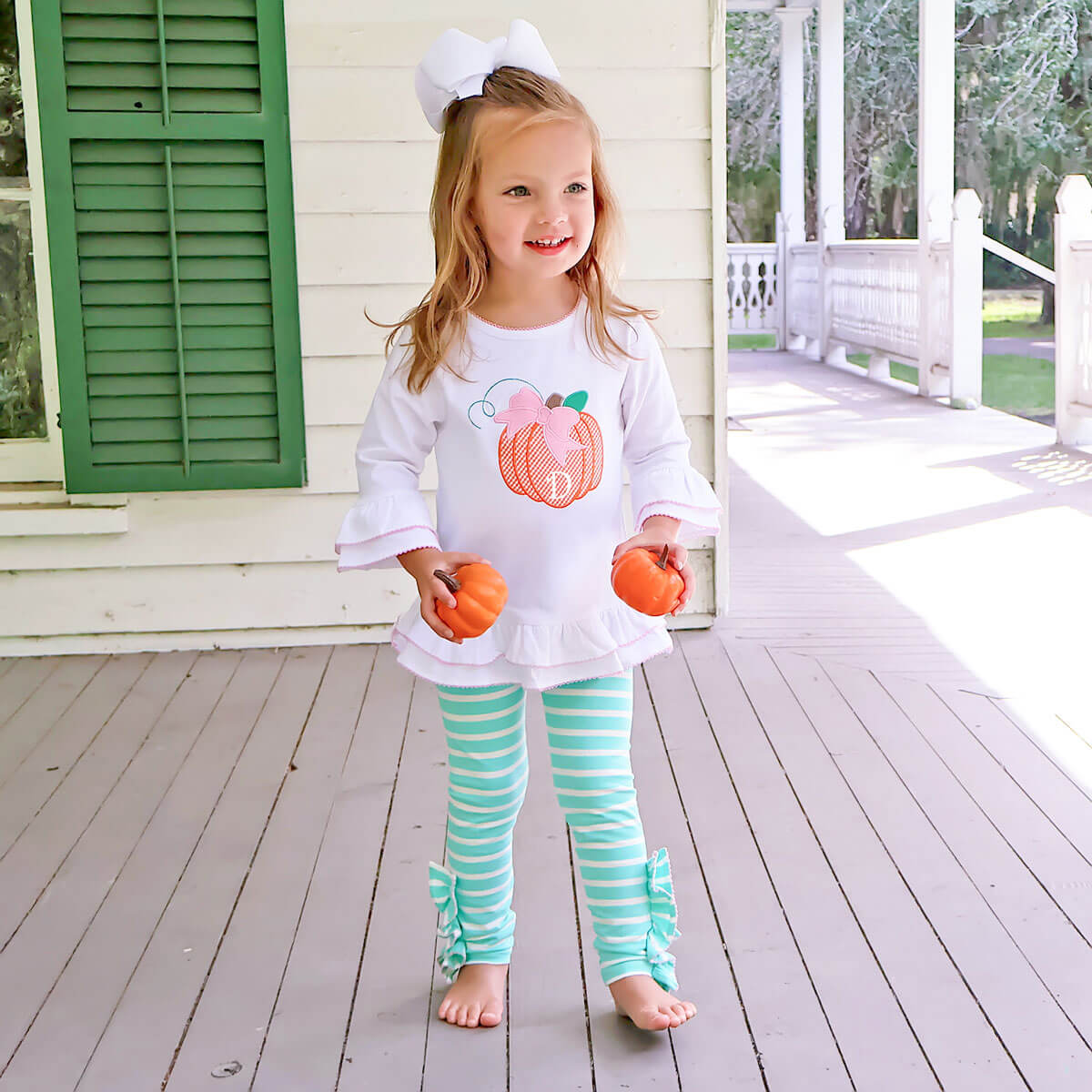 Pumpkin Turquoise Stripe Milly Legging Set