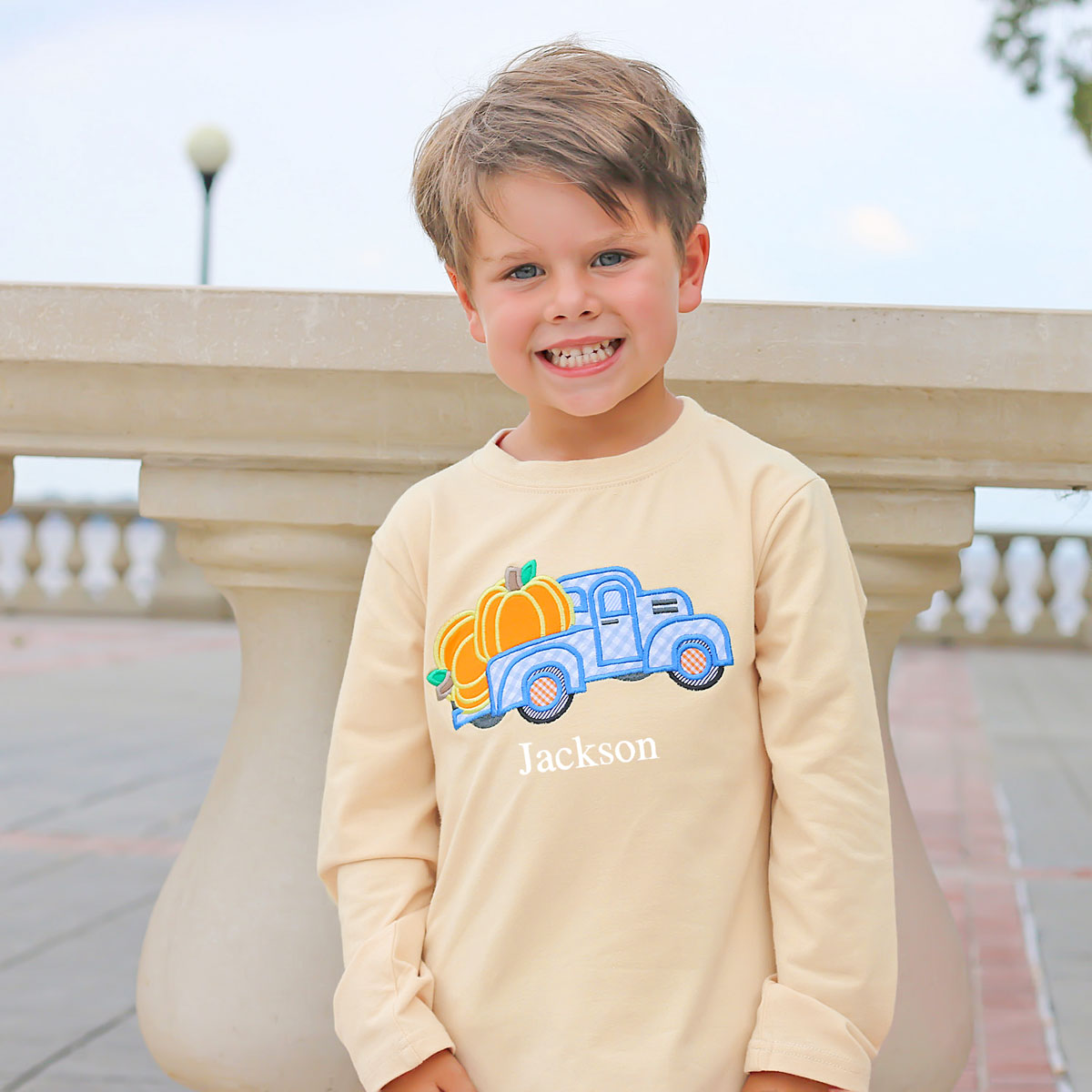 Pumpkin Truck Tan Long Sleeve Shirt