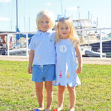 Nautical Adventure Light Blue Stripe Terry Polo Short Set