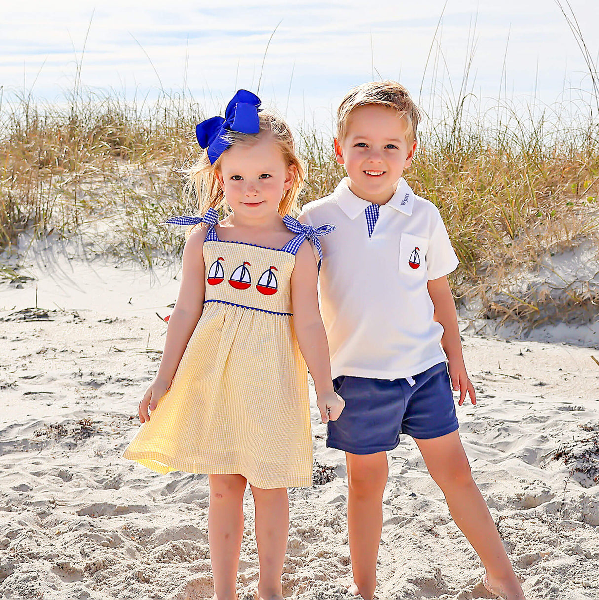 Newport Sailboat Yellow Gingham Aubree Dress