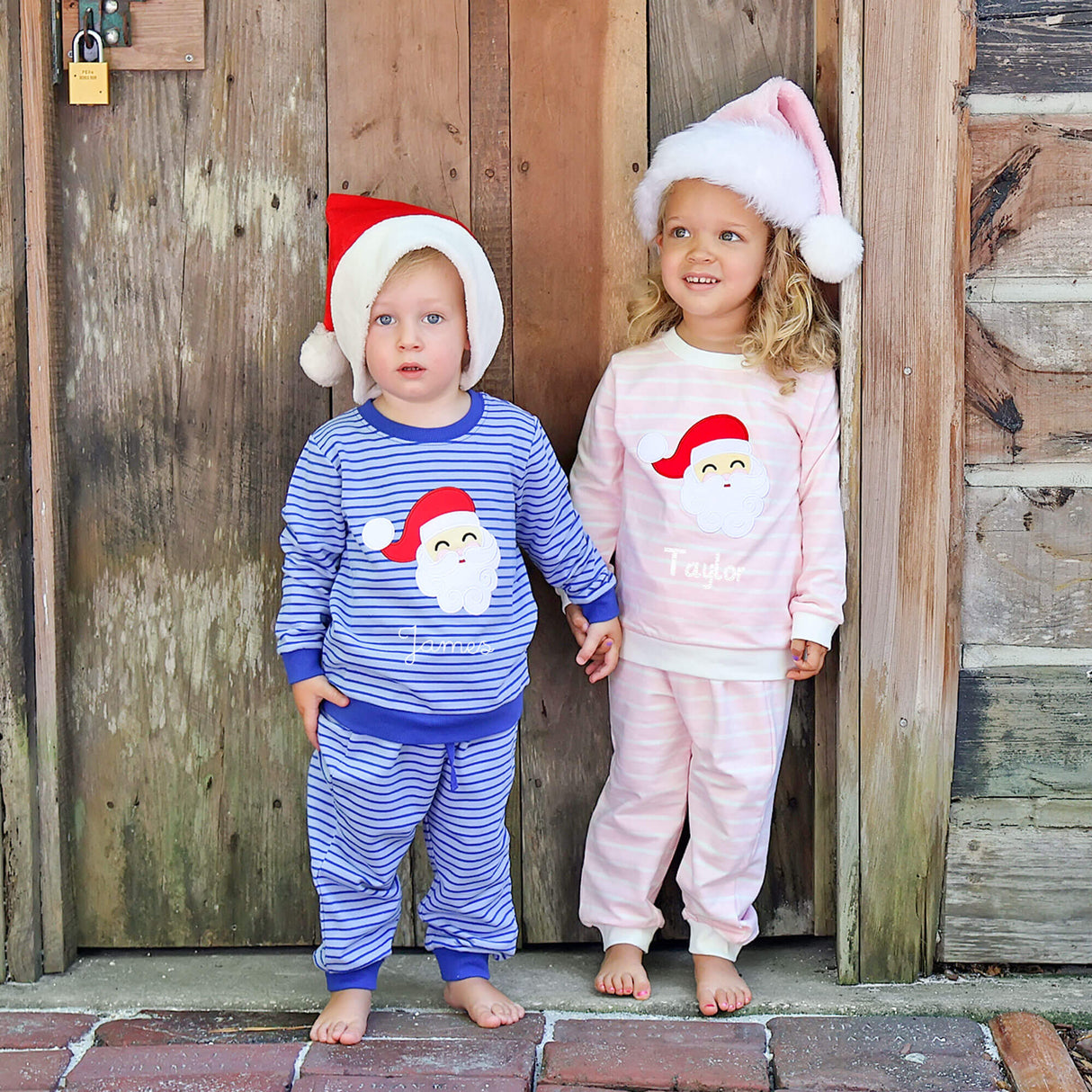 Happy Santa Pink Stripe Jogger Set
