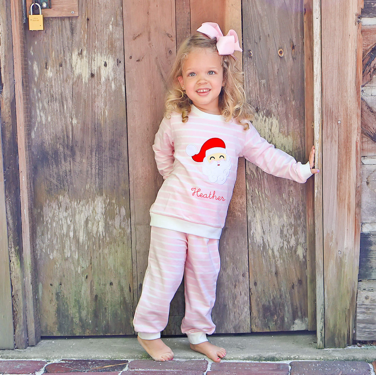 Happy Santa Pink Stripe Jogger Set