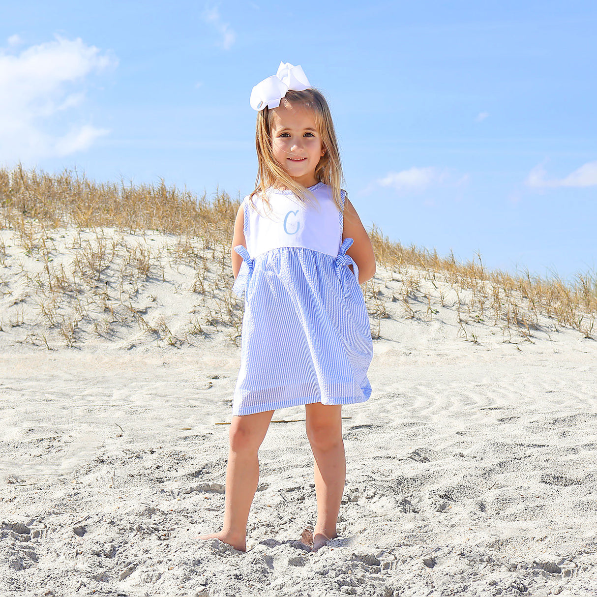 Light Blue Stripe Seersucker Avery Dress