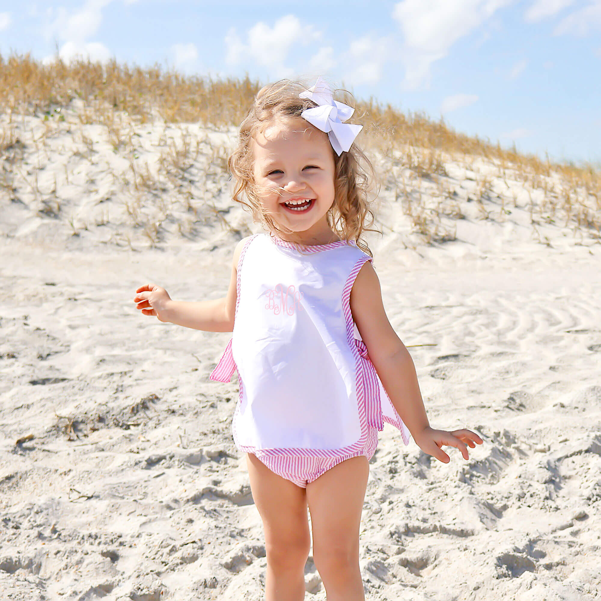 Pink Stripe Seersucker Side Tie Bow Bloomer Set – Classic Whimsy