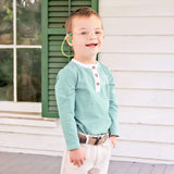 Green Stripe Long Sleeve Henley Shirt