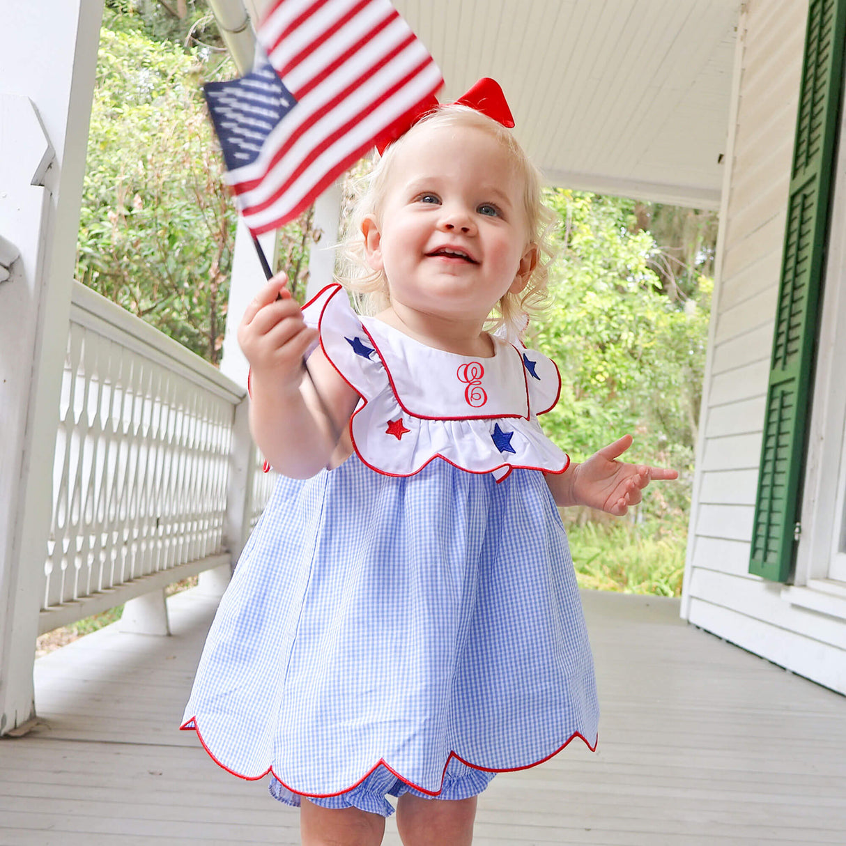 Gleaming Stars Blue Gingham Lacey Bloomer Set