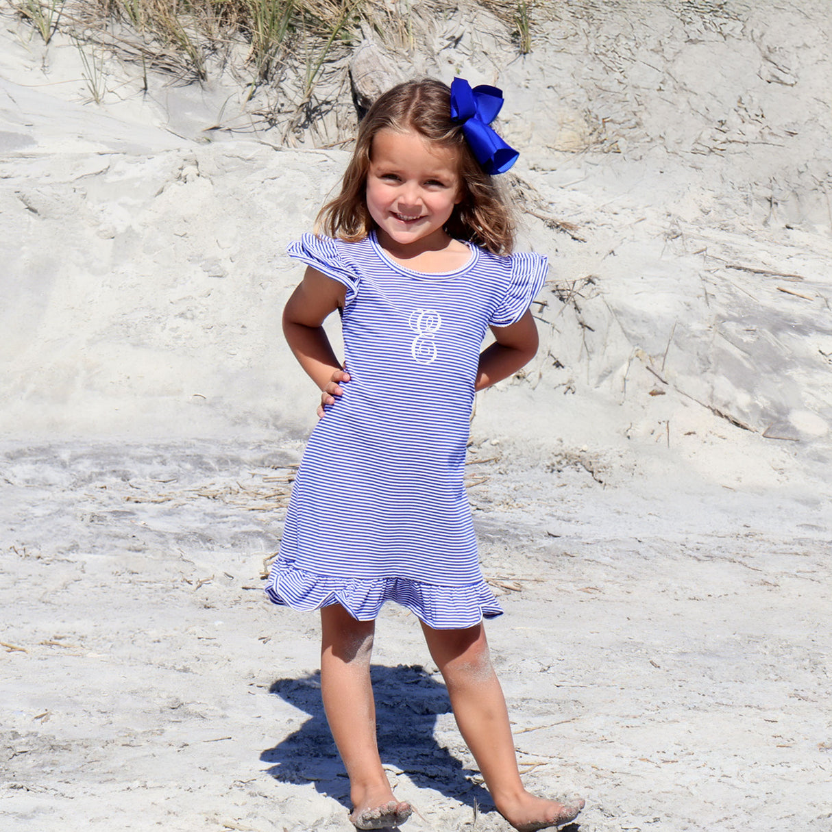 Milly Stripe Ruffle Dress Royal