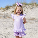 Milly Stripe Ruffle Short Set Lavender