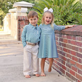 Green Stripe Long Sleeve Polo Shirt