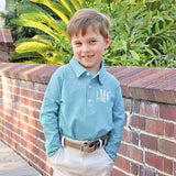 Green Stripe Long Sleeve Polo Shirt