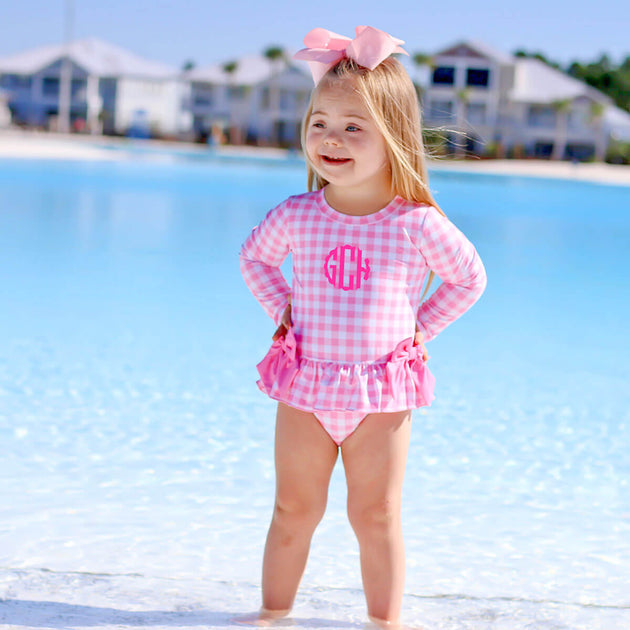 Pink Gingham Rash Guard Swimsuit – Classic Whimsy