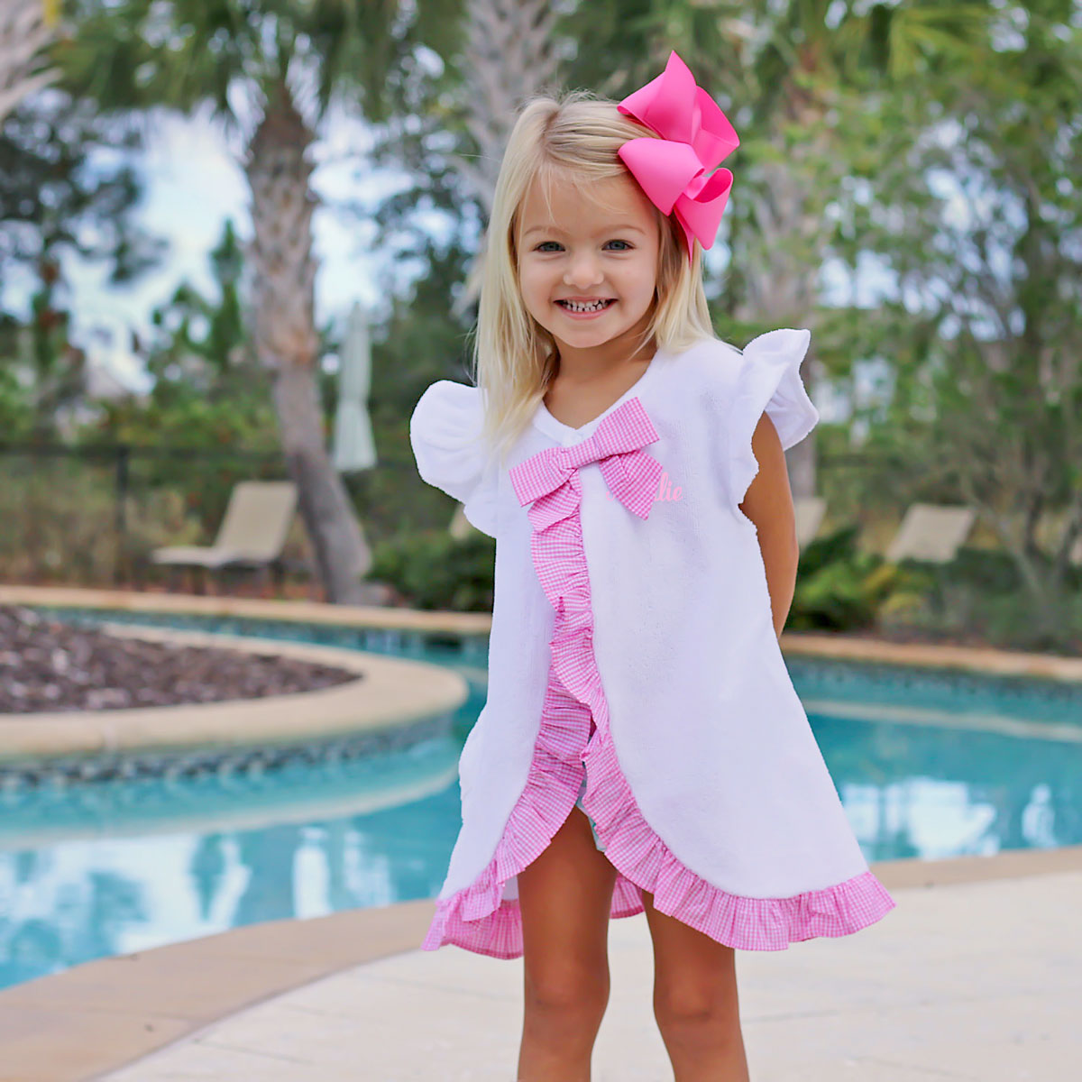 Pink Check Swim Cover Up by Classic Whimsy - Girls Swimwear - 12-18M Pink Check Swim Cover Up by Classic Whimsy - Girls Swimwear - 12-18M