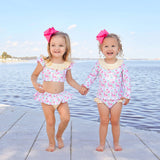 Ditsy Floral Yellow Stripe Rash Guard Set