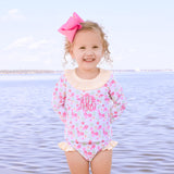 Ditsy Floral Yellow Stripe Rash Guard Set