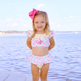 Ditsy Floral Yellow Stripe Two Piece Swimsuit