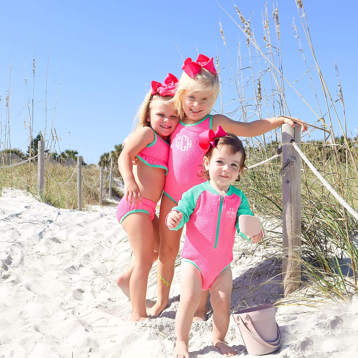 Aquamarine & Hot Pink Crinkle Two Piece Swimsuit