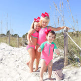 Aquamarine & Hot Pink Crinkle Two Piece Swimsuit