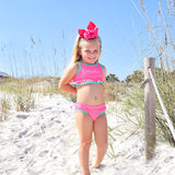 Aquamarine & Hot Pink Crinkle Two Piece Swimsuit