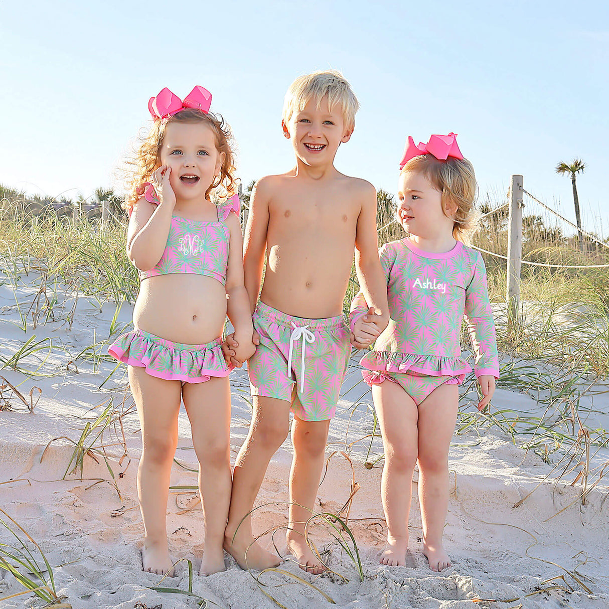 Paradise Palm Pink Swim Trunks