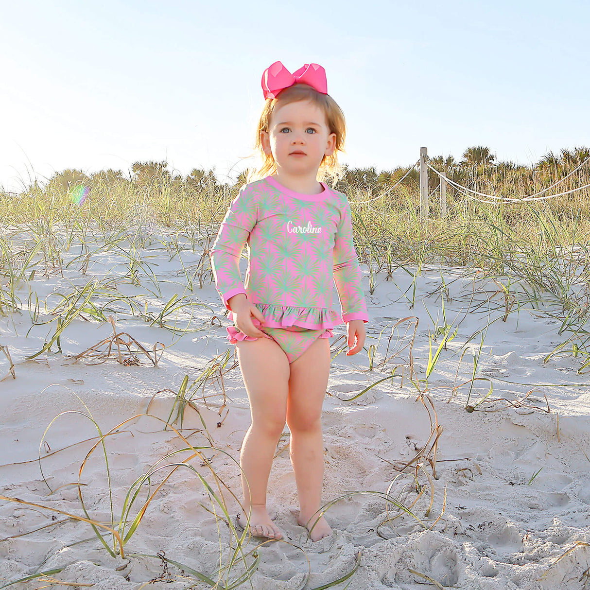 Paradise Palm Pink Rash Guard Set