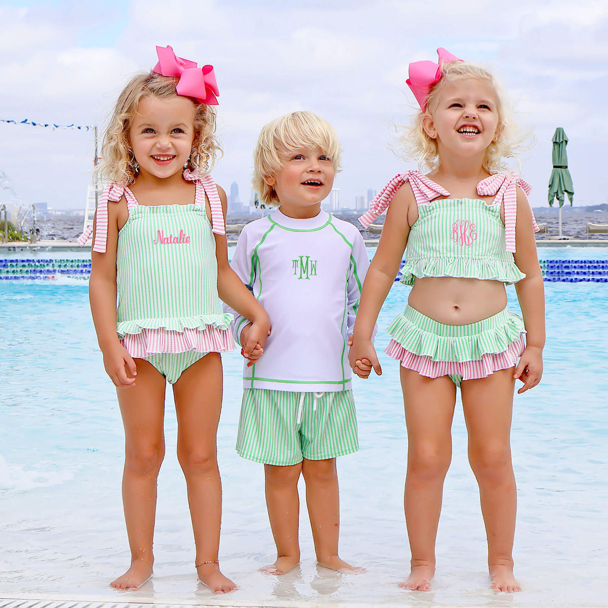 Santorini Green & Pink Stripe Two Piece Swimsuit