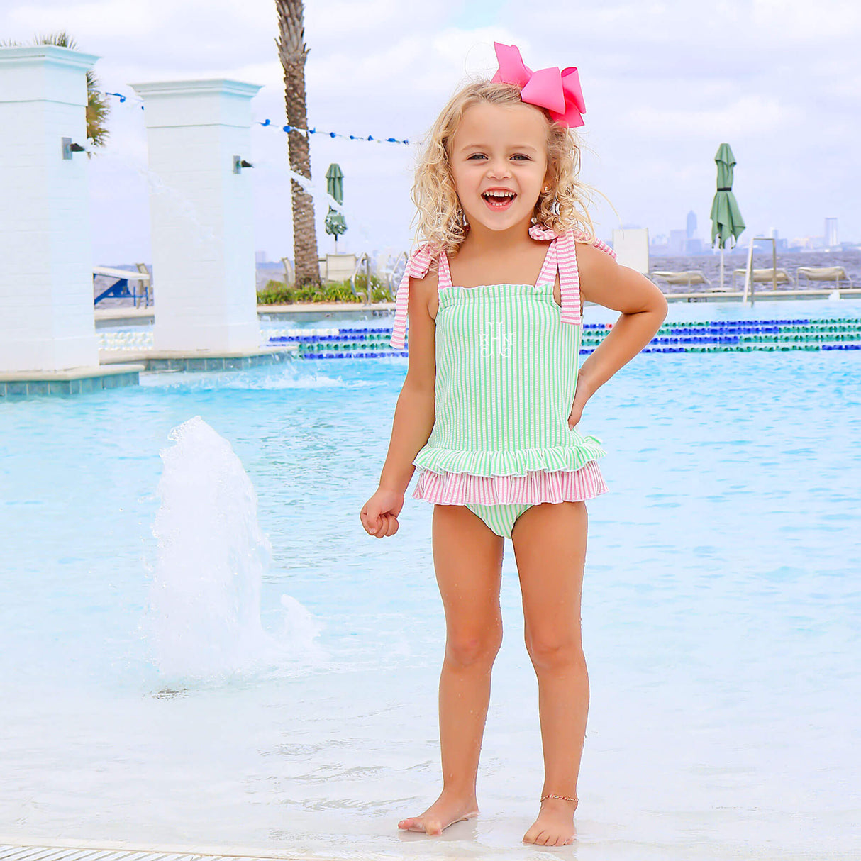 Santorini Green & Pink Stripe One Piece Swimsuit