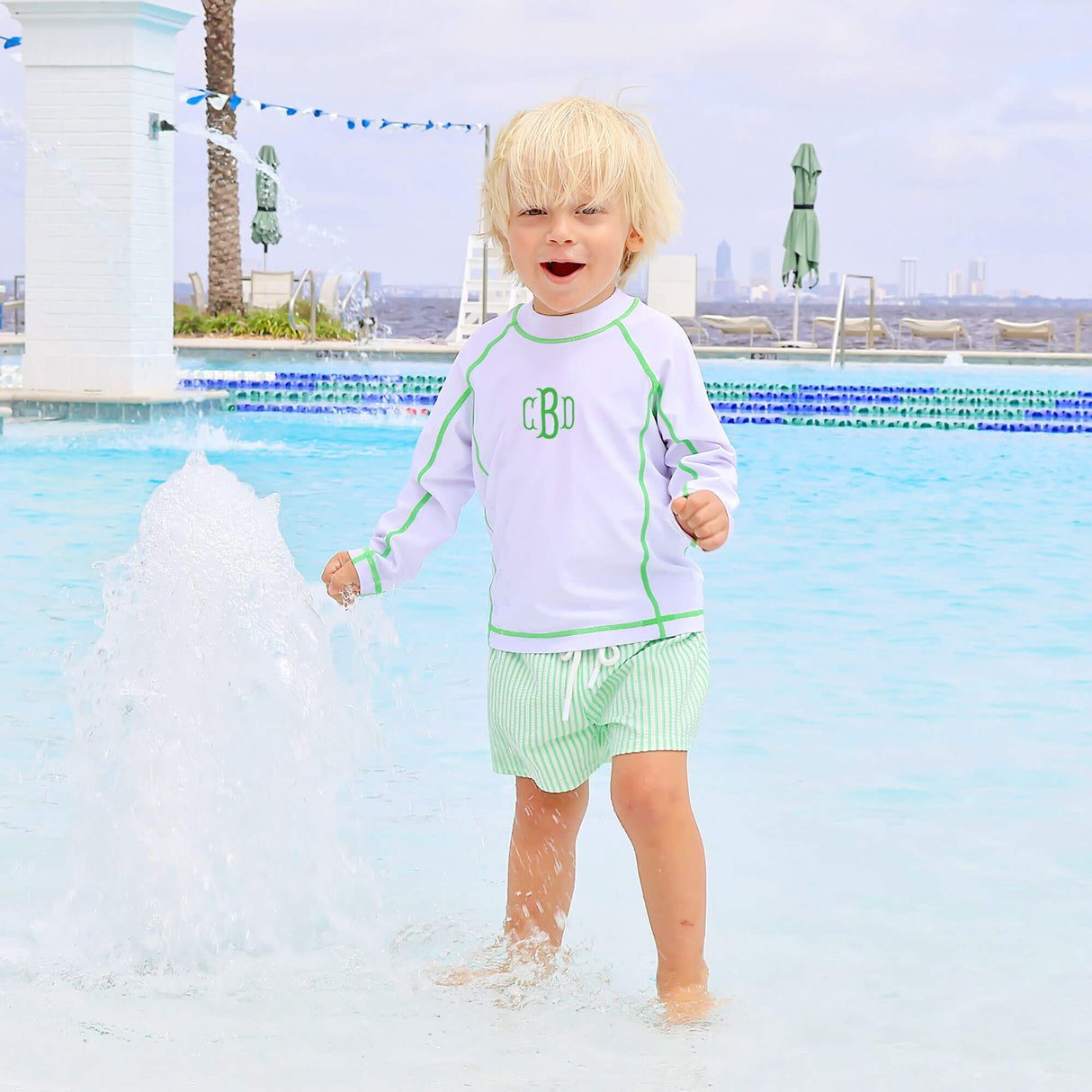 Santorini Green Stripe Swim Trunks