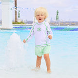 Santorini White With Green Trim Rash Guard