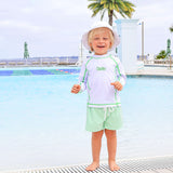 Santorini White With Green Trim Rash Guard