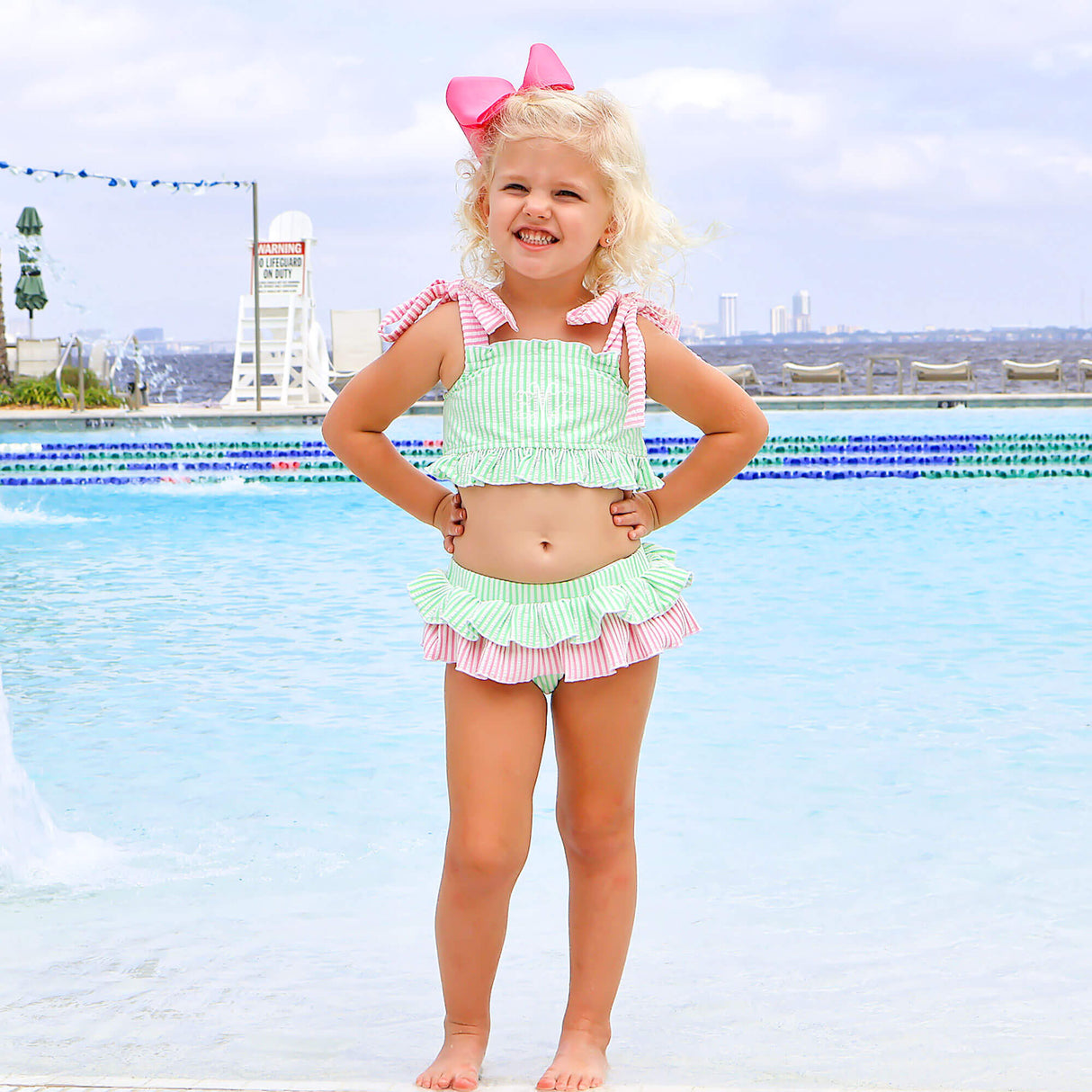 Santorini Green & Pink Stripe Two Piece Swimsuit