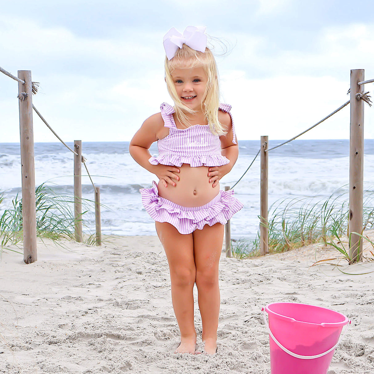 Santorini Purple Stripe Two Piece Swimsuit