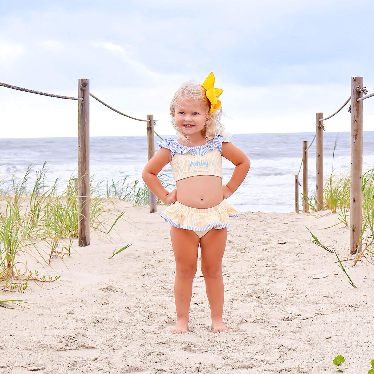 Santorini Yellow & Blue Stripe Two Piece Swimsuit