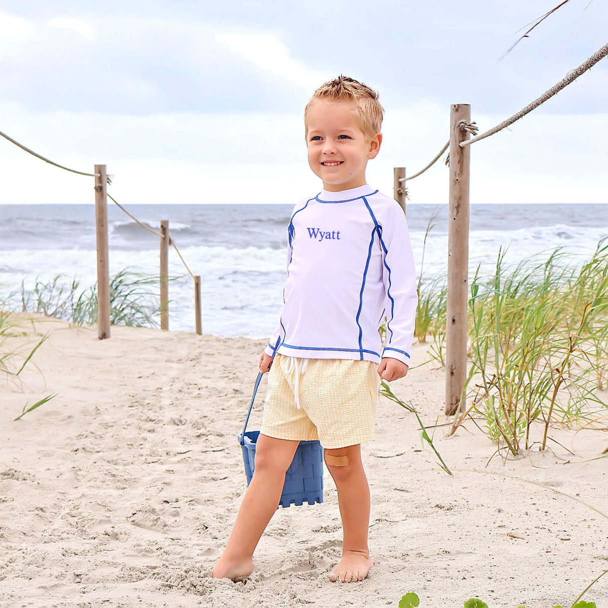 Santorini Yellow & Blue Stripe Swim Trunks