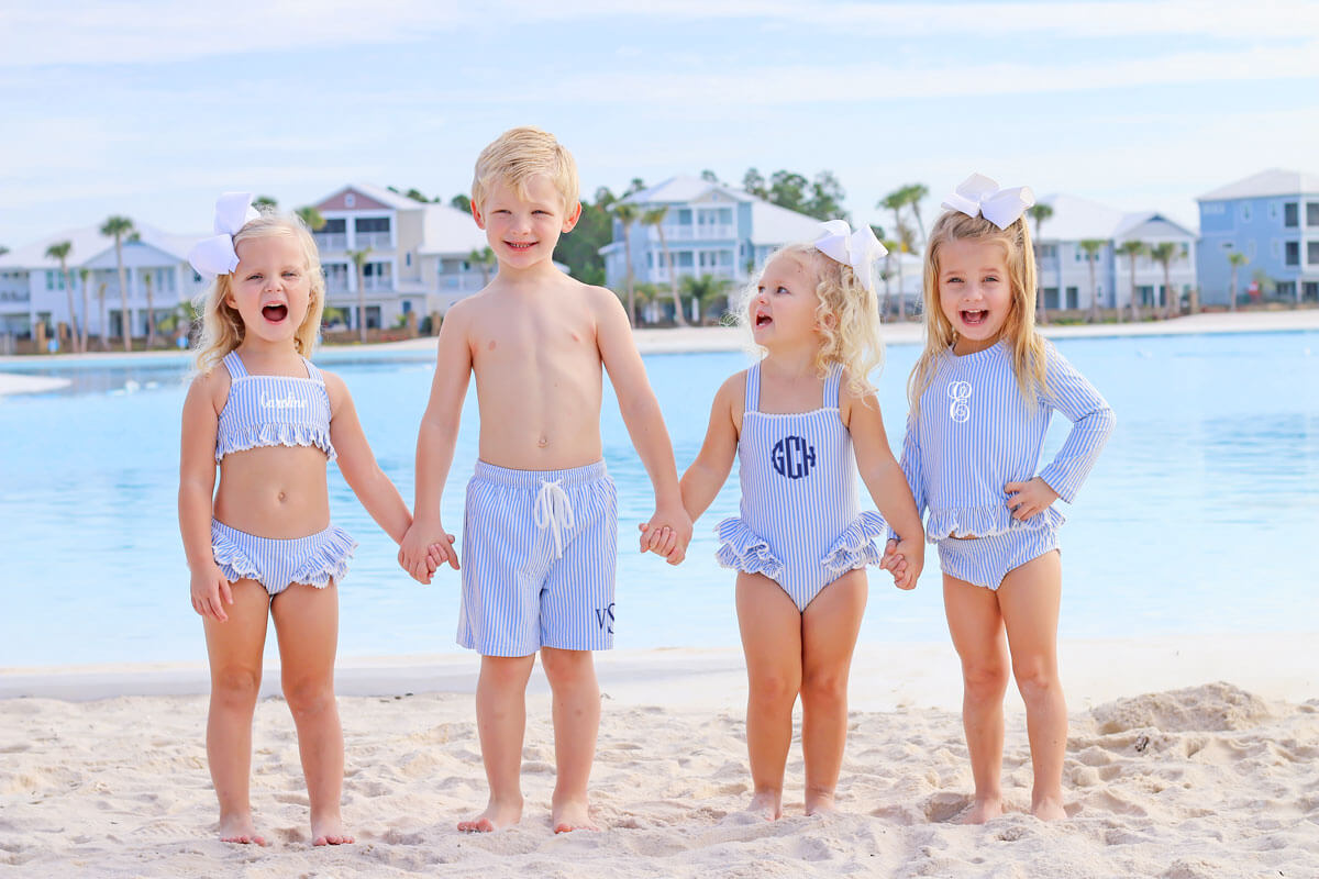 Blue Seersucker Eyelet Lace Two Piece Swimsuit – Classic Whimsy