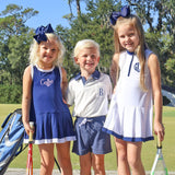 Navy And White Terry Polo Short Set