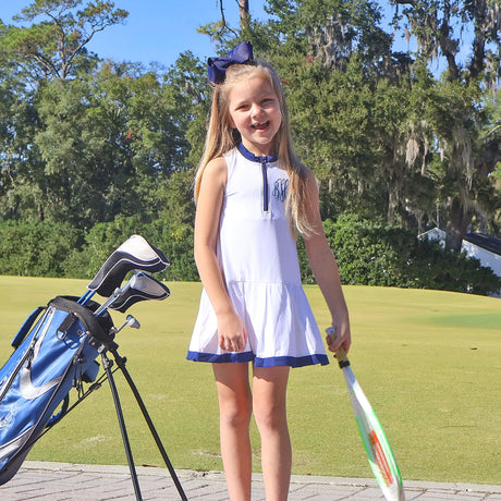 White & Navy Zip Tennis Dress