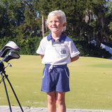 Navy And White Terry Polo Short Set