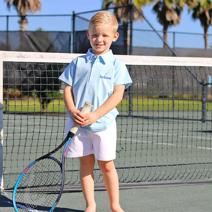 Tennis Racquet Polo Blue Stripe