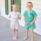 Tan Stripe Terry Henley Short Set