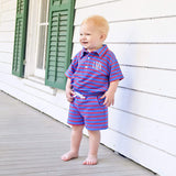 Blue And Red Stripe Terry Polo Short Set